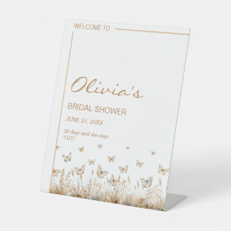 彼は私与えの蝶ワイルドフラワーブライダルシャワー 台座サイン