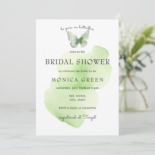 彼は私与えの蝶ワイルドフラワーブライダルシャワー 招待状 (スタンド正面)