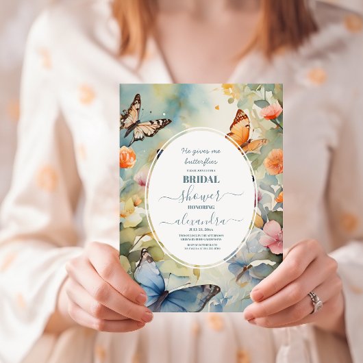 彼は私与えの蝶ワイルドフラワーブライダルシャワー 招待状