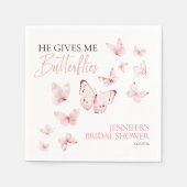 彼は私与えの蝶 | ピンク赤面ブライダルシャワー スタンダードカクテルナプキン (正面)