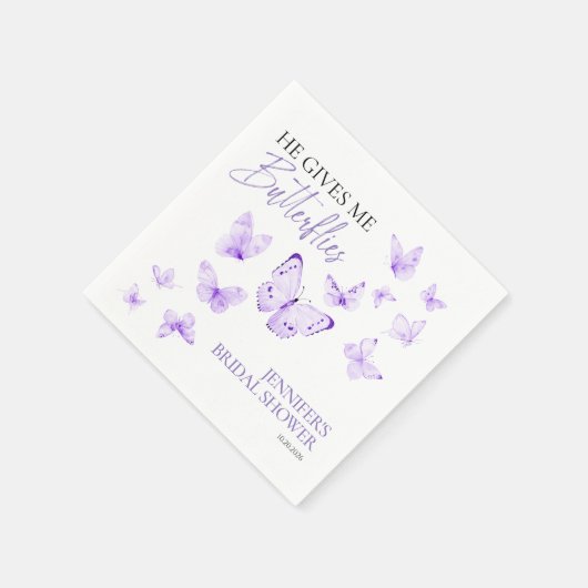 彼は私与えの蝶 | ラベンダーブライダルシャワー スタンダードカクテルナプキン (角)