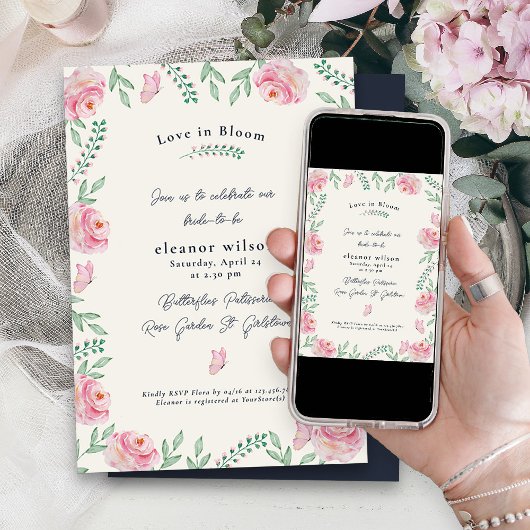 彼は私与えをバターにしたピンクのフローラブライダルシャワー 招待状