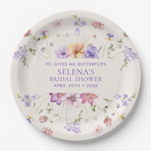 彼は私与え紫の蝶のブライダルシャワー ペーパープレート (正面)