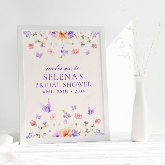 彼は私与え紫の蝶を歓迎サイン ポスター