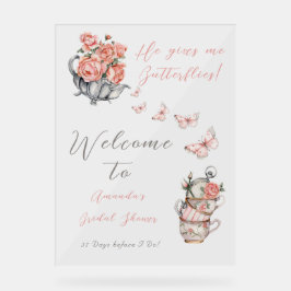 彼は私与え蝶お茶のフローラシャワー歓迎 アクリルサイン