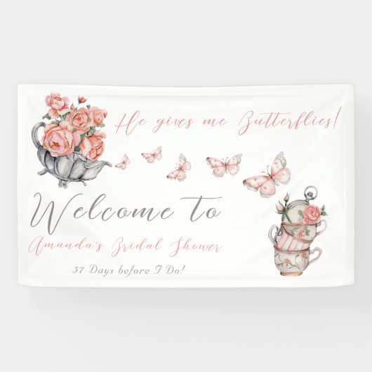 彼は私与え蝶お茶のフローラシャワー歓迎 横断幕 (横)