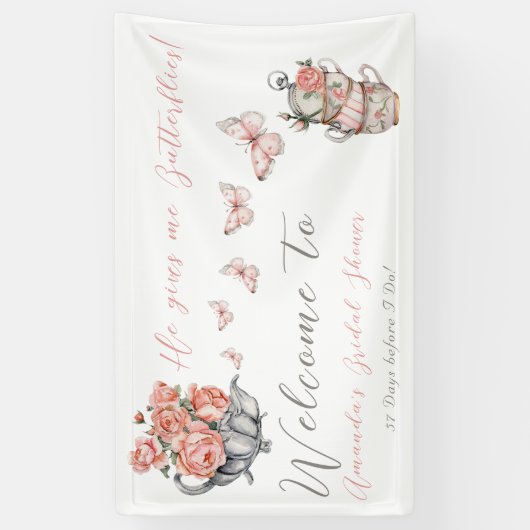 彼は私与え蝶お茶のフローラシャワー歓迎 横断幕 (縦)