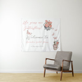 彼は私与え蝶お茶のフローラシャワー背景 タペストリー