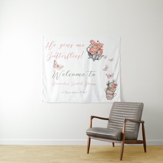 彼は私与え蝶お茶のフローラシャワー背景 タペストリー (インサイチュ(横))