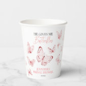 彼は私与え蝶ピンク赤面ブライダルシャワー 紙コップ (裏面)