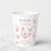 彼は私与え蝶ピンク赤面ブライダルシャワー 紙コップ (正面)