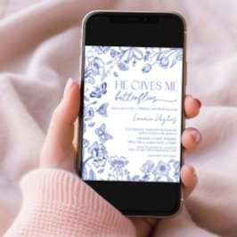 彼は私与え蝶ブルーヴィンテージブライダルシャワー 招待状