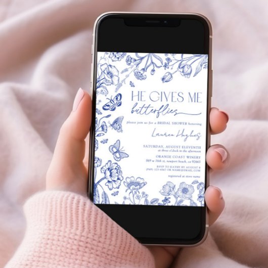 彼は私与え蝶ブルーヴィンテージブライダルシャワー 招待状