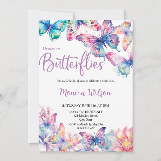 彼は私与え蝶ボタニカル春ガーデン 招待状 (正面)