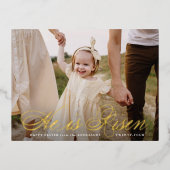 彼は立ち上がったゴールドフォイルのスクリプト写真イースターポストカード 箔シーズンポストカード (正面)