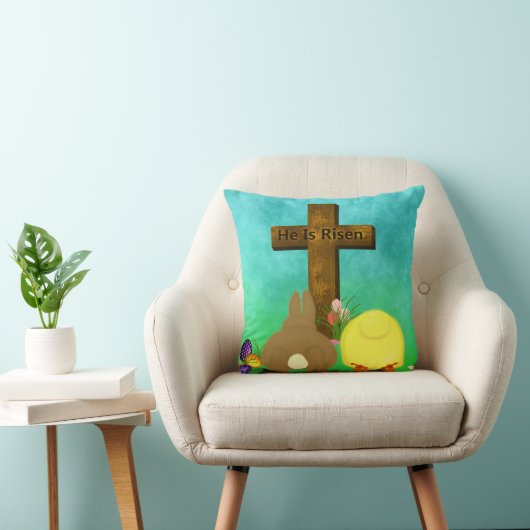 彼は立ち上がった!イースターバニーのシックな弓を渡る クッション (椅子)