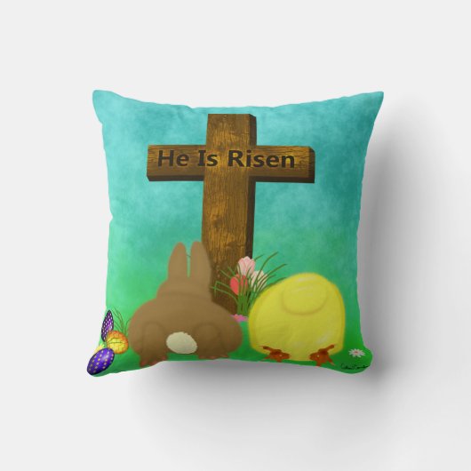 彼は立ち上がった!イースターバニーのシックな弓を渡る クッション (裏面)