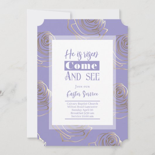 彼は紫色のイースター招待状カードを復活した シーズンカード (正面)