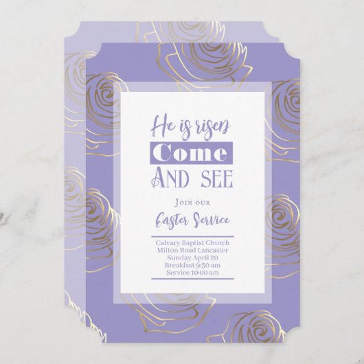 彼は紫色のイースター招待状カードを復活した シーズンカード (正面/裏面)