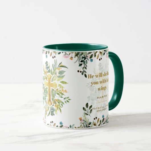 彼は翼を持って彼を保護する詩篇91:4 マグカップ (正面右)