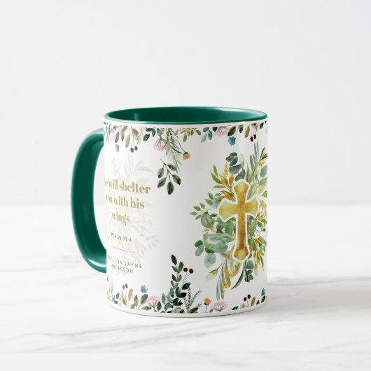彼は翼を持って彼を保護する詩篇91:4 マグカップ (正面左)