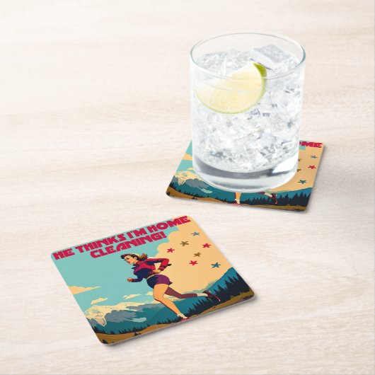 彼は考え私の家にサッシーランナーを掃除している スクエアペーパーコースター (インサイチュ)