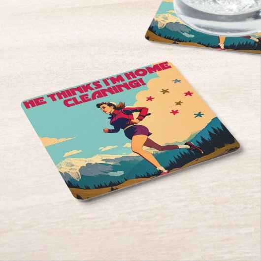 彼は考え私の家にサッシーランナーを掃除している スクエアペーパーコースター (アングル)