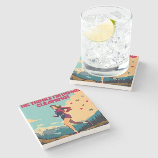 彼は考え私の家にサッシーランナーを掃除している ストーンコースター (横)