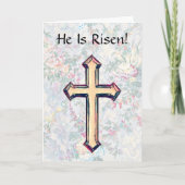 彼は聖なる書物、 経典と復活祭のカードを渡って復活した カード (正面)