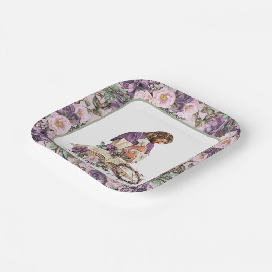 彼は聖書とフローラクロスを起こした紙プレート ペーパープレート (傾斜あり)