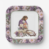 彼は聖書とフローラクロスを起こした紙プレート ペーパープレート (正面)