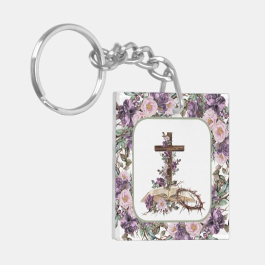 彼は聖書とフローラ十字架にかかる キーホルダー (正面左)