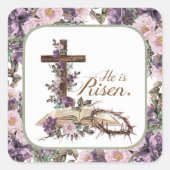 彼は聖書とフローラ十字架にかかる スクエアシール (正面)