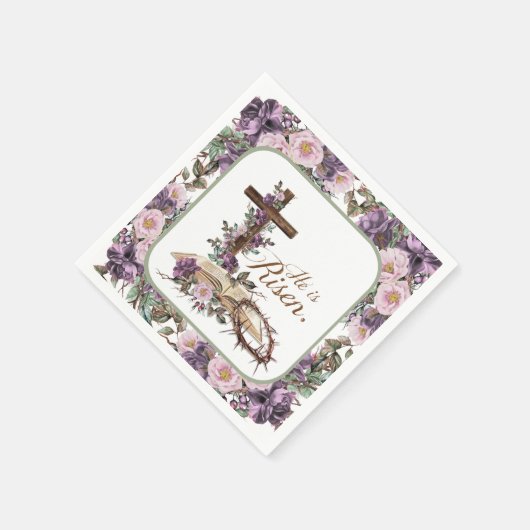 彼は聖書とフローラ十字架にかかる スタンダードカクテルナプキン (角)