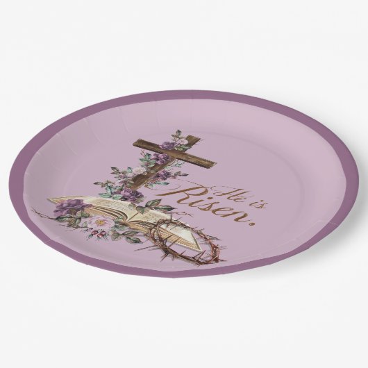 彼は聖書とフローラ十字架にかかる ペーパープレート (アングル)