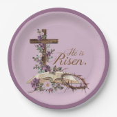 彼は聖書とフローラ十字架にかかる ペーパープレート (正面)