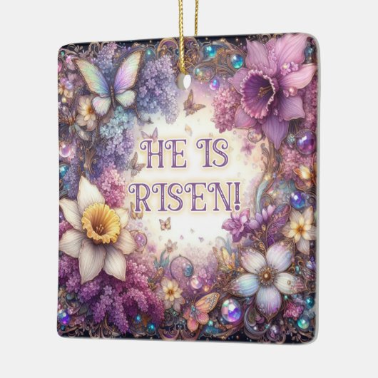 彼は蝶ライラック紫の復活祭を起こした セラミックオーナメント (左)