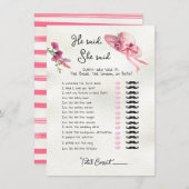 彼は言った、彼女はダービーピンクの帽子のブライダルゲーム 招待状 (正面/裏面)