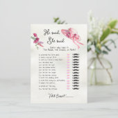 彼は言った、彼女はダービーピンクの帽子のブライダルゲーム 招待状 (スタンド正面)