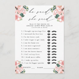 彼は言った、彼女はブーツ&バブリーのパーティーゲーム エンクロージャーカード