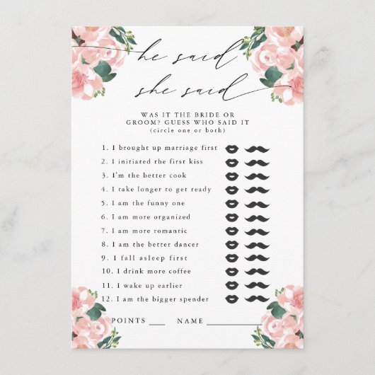 彼は言った、彼女はブーツ&バブリーのパーティーゲーム エンクロージャーカード (正面)