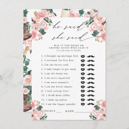 彼は言った、彼女はブーツ&バブリーのパーティーゲーム エンクロージャーカード (正面/裏面)