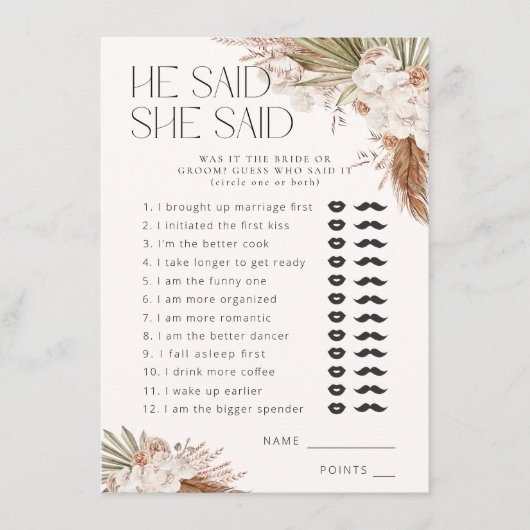 彼は言った、彼女はボヘミアのフローラと羽毛 エンクロージャーカード (正面)