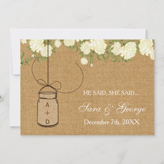 彼は言ったburlap，彼女はブライダルシャワーゲームカード (正面)