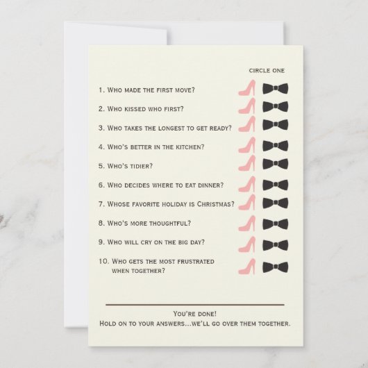 彼は言ったburlap，彼女はブライダルシャワーゲームカード (裏面)