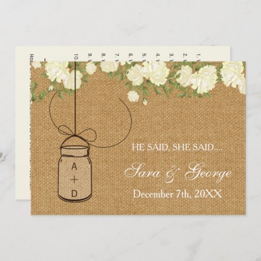 彼は言ったburlap，彼女はブライダルシャワーゲームカード (正面/裏面)