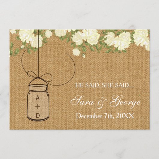 彼は言ったburlap，彼女はブライダルシャワーゲームカード (正面)