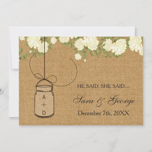 彼は言ったburlap，彼女はブライダルシャワーゲームカード 招待状 (正面)