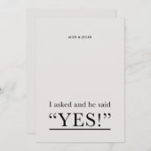 彼は言ったYesワード文字婚約パーティ招待状 招待状 (正面/裏面)