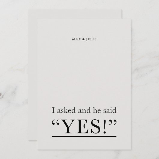 彼は言ったYesワード文字婚約パーティ招待状 招待状 (正面/裏面)